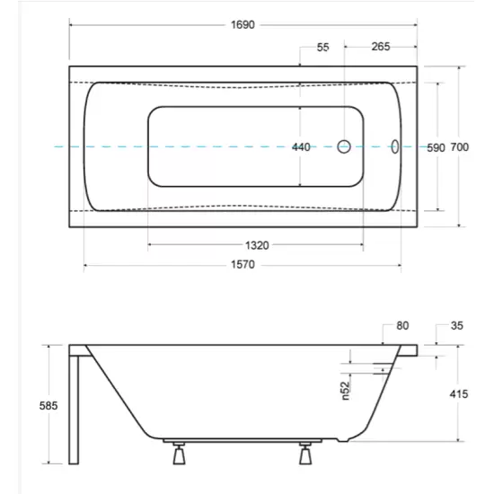 WANNA  OPTIMA 170x70 AKRYLOWA PROSTOKĄTNA PMD BESCO